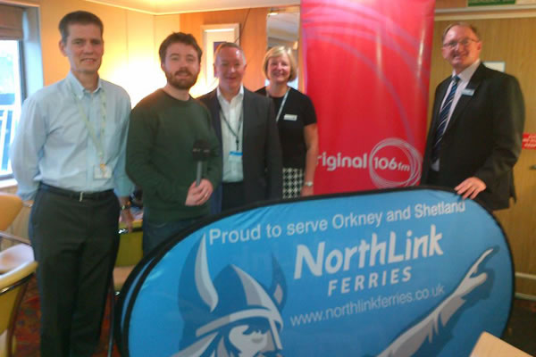 Fiona Anderson (Service Manager), Stuart Garrett (Managing Director), Peter Hutchinson (Senior Manager Vessel Support Services) and Steve Moreton (IT Manager NLF) with DJ David Lewis.