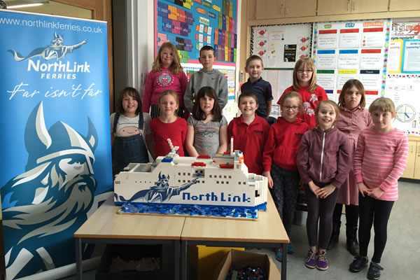 Stromness Primary School with the finished Lego Hamnavoe