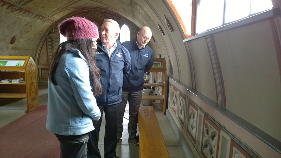 Antonella Papa and Stuart Garrett and James Linklater in the Italian Chapel