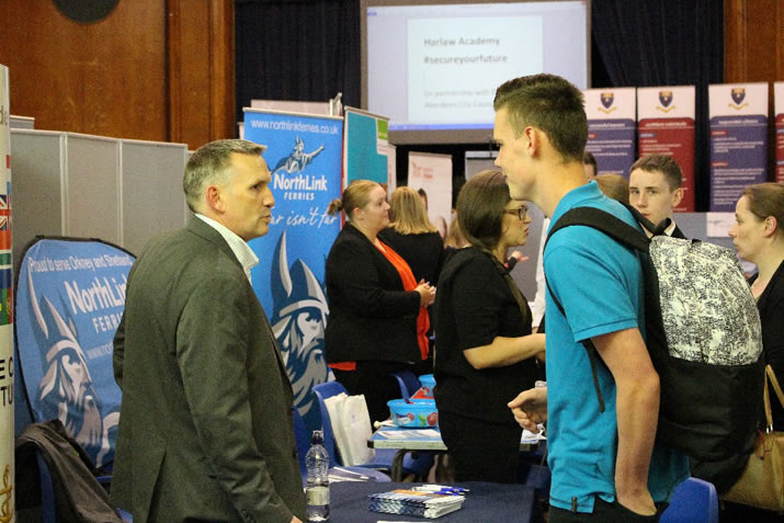 NorthLink's HR Manager Paul Gellately discusses jobs at NorthLink Ferries with pupils of Harlaw Academy