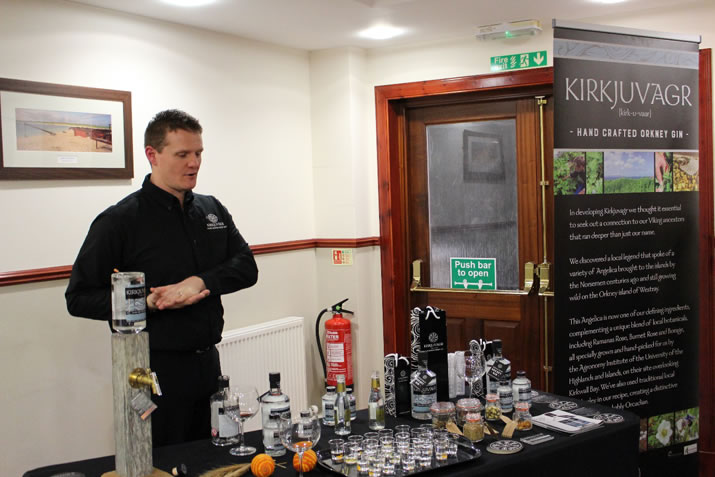 Stephen Kemp offers samples of his Kirkjuvagr Gin