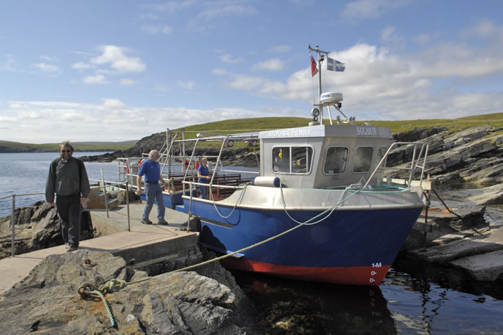 The Mousa boat Solan IV docked in Mousa, Shetland