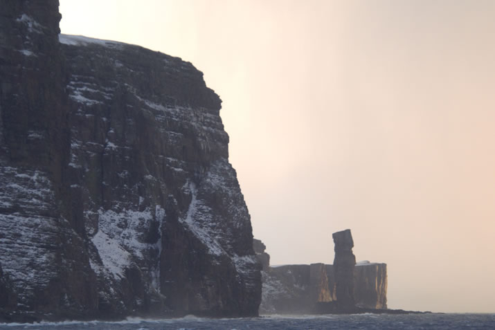 The Old Man of Hoy in the snow