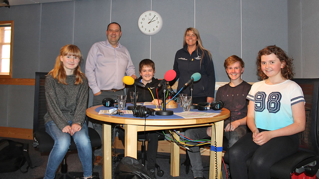 Anderson High School pupils record the Hrossey and Hjaltland safety announcements at Radio Shetland