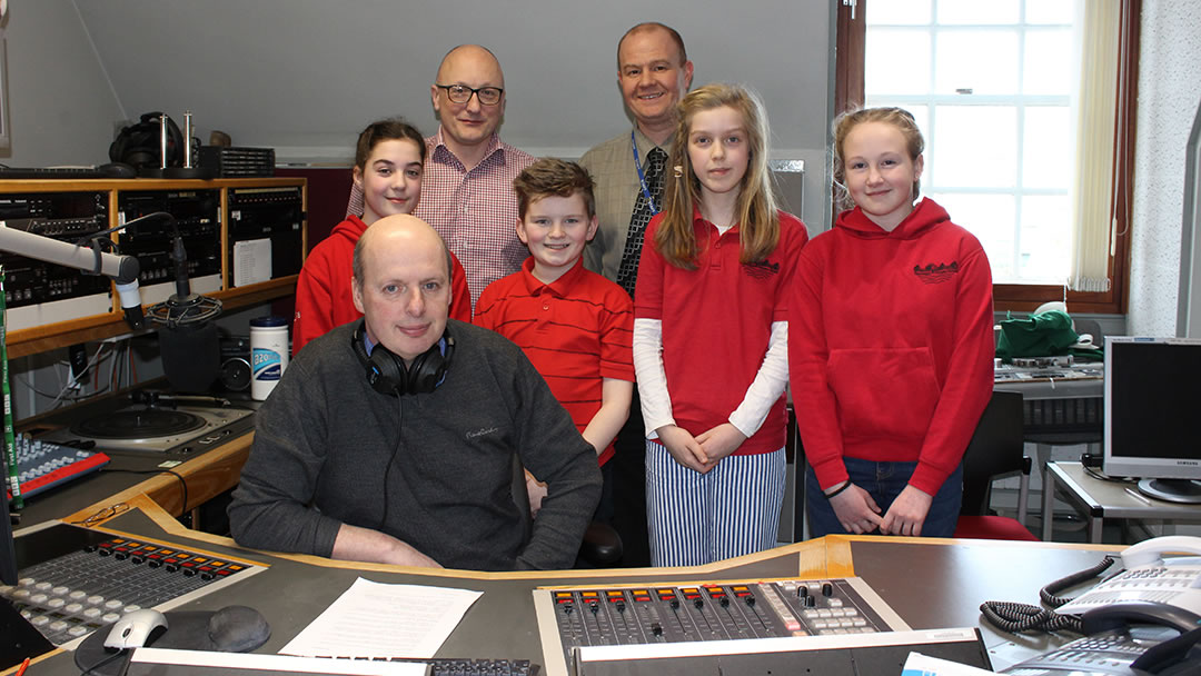 Stromness Primary School pupils recording the new safety announcement at Radio Orkney