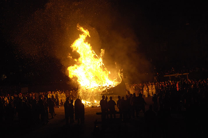 Galley burning during Up Helly Aa in Shetland
