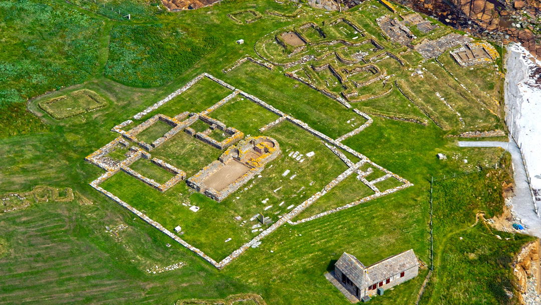 Aerial view of the Brough of Birsay in Orkney