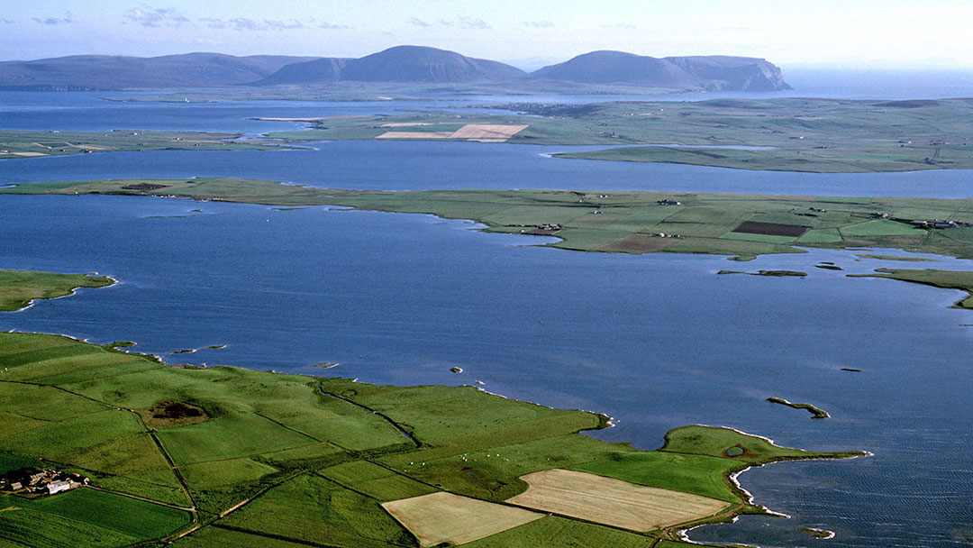 Aerial view of the Loch of Harray in Orkney