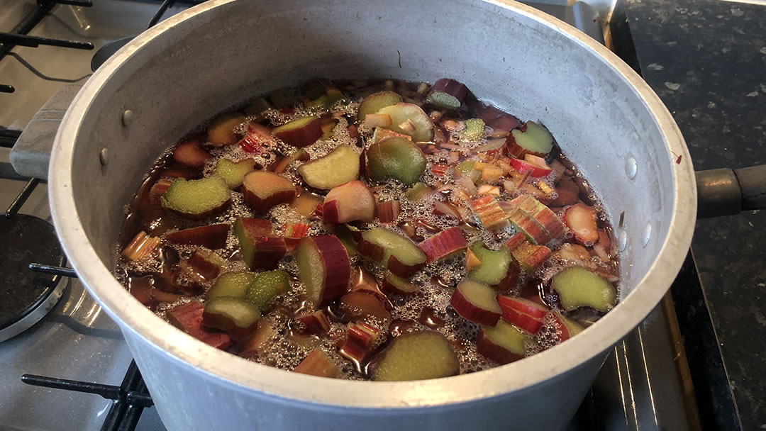 After 24 hours the sugar and rhubarb will have dissolved