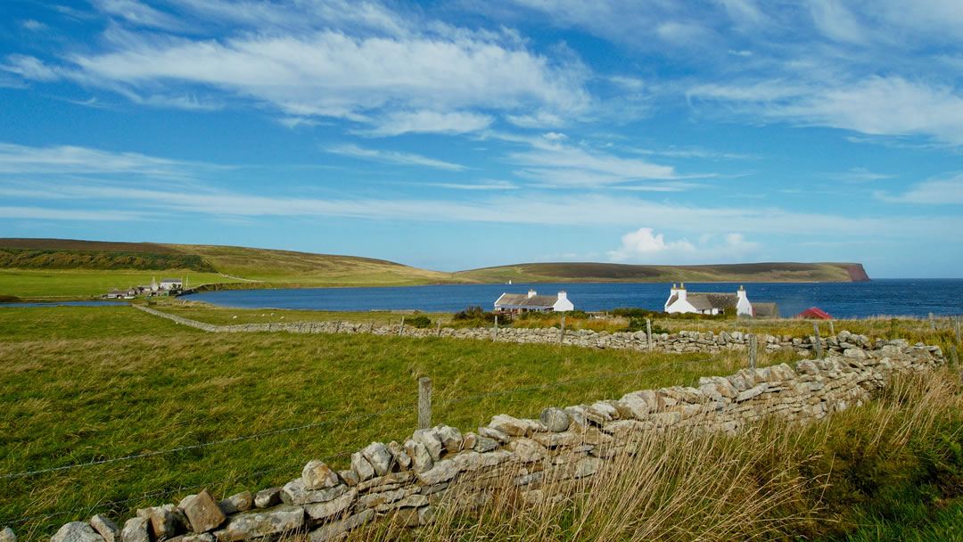 Carrick House and the Red Head, Eday, Orkney