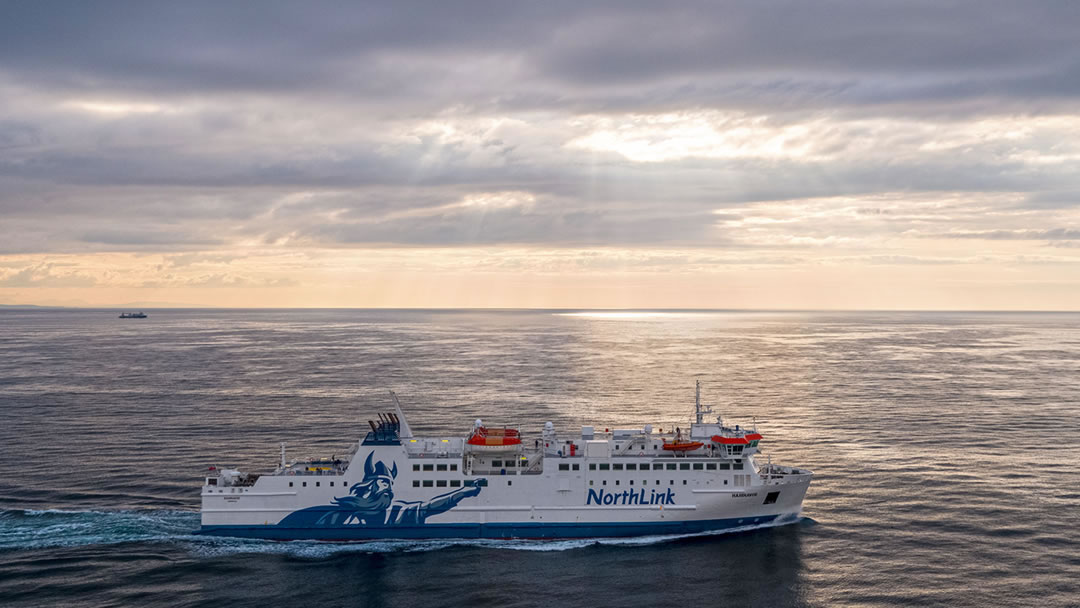 Hamnavoe passing Hoy in Orkney