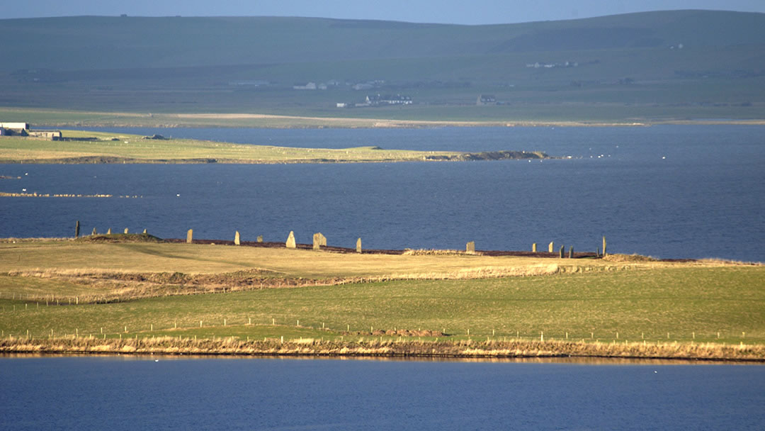 Looking over the Loch of Stenness to the Ring of Brodgar