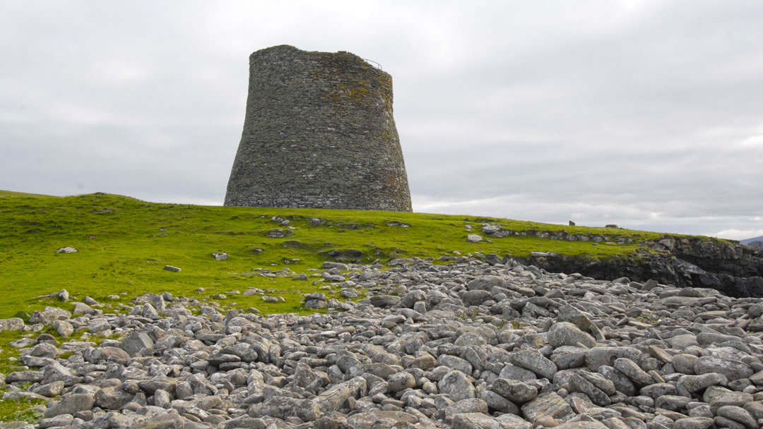 Mousa broch and stony beach