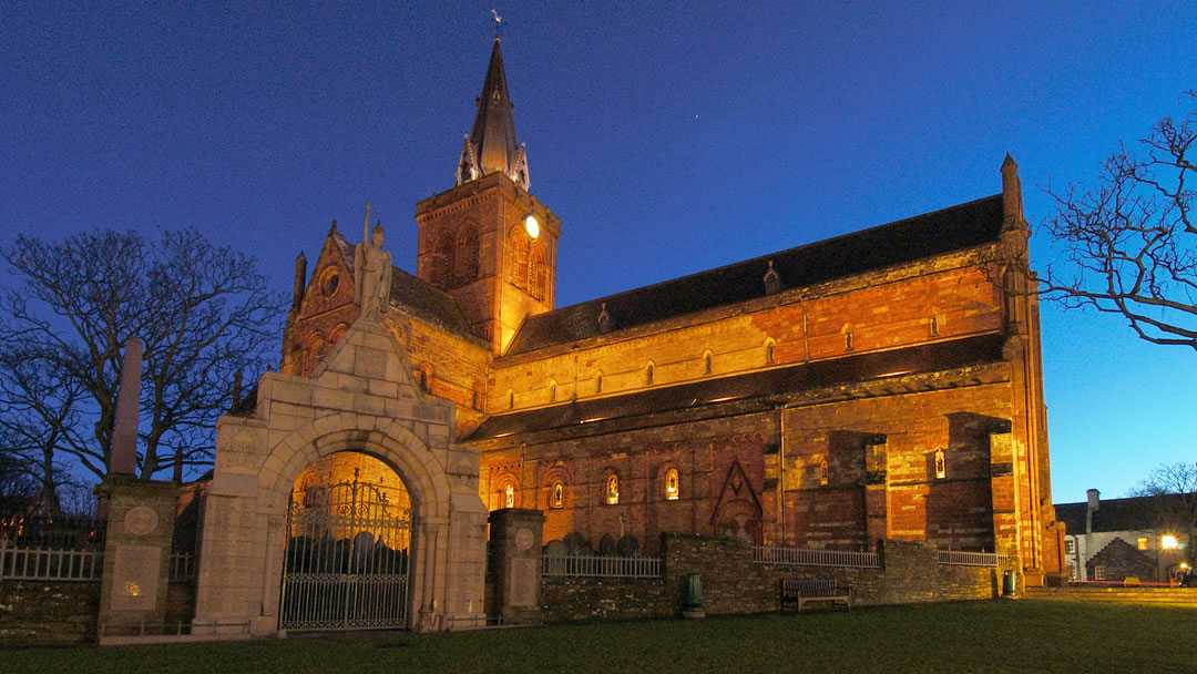 St Magnus Cathedral at night in Kirkwall, Orkney