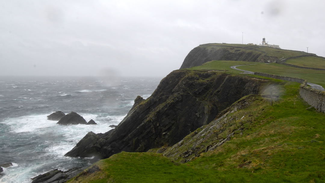 Sumburgh Head lighthouse on a wild day in Shetland