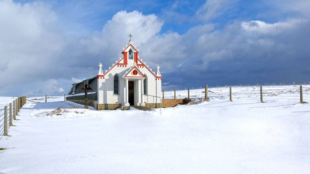 The Italian Chapel in the snow