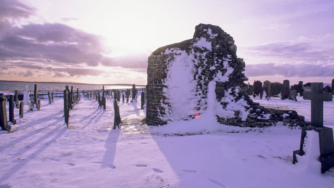 The Orphir Round Kirk in the snow