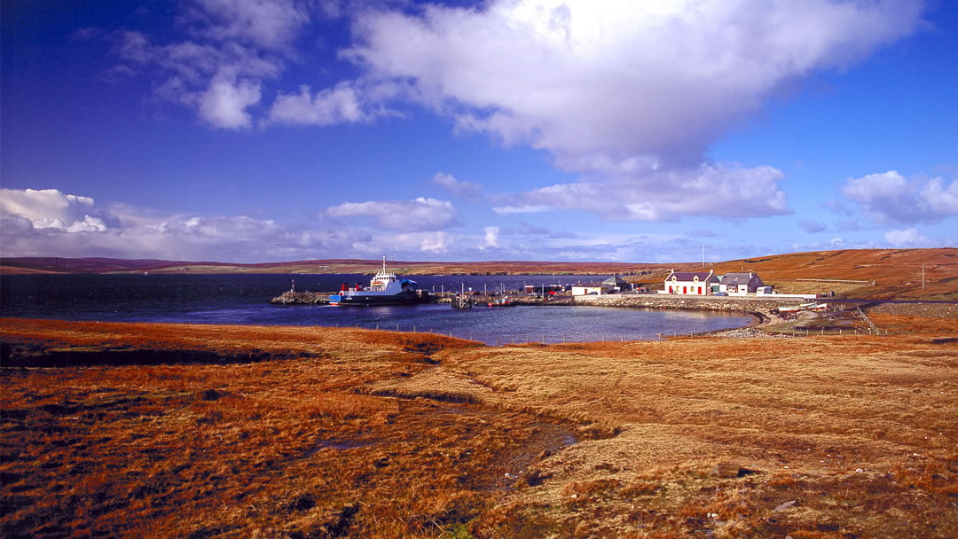 Ulsta ferry terminal and Yell ferry in Shetland