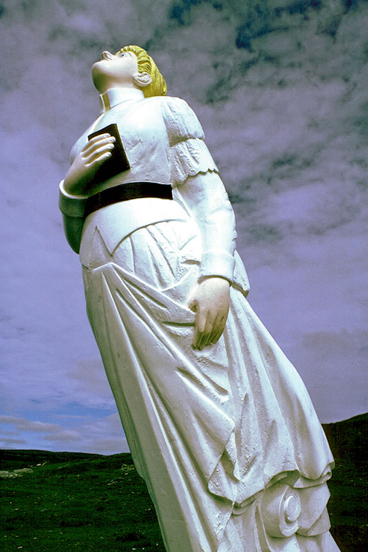 White Wife of Queyon, a figurehead from a wrecked German ship, wrecked off Yell, Shetland