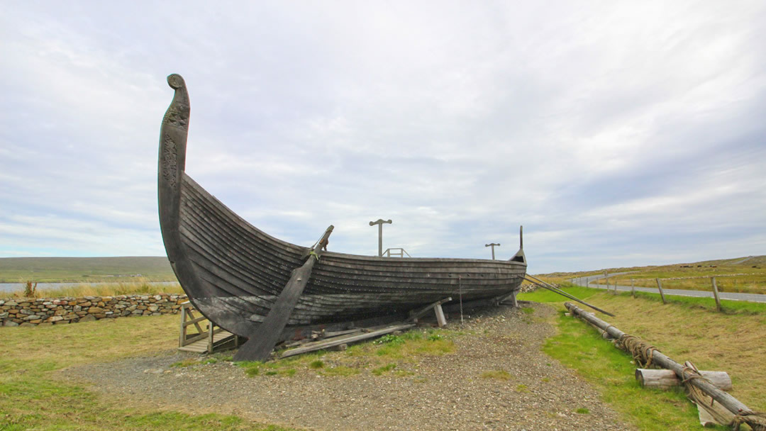 Skidbladner - a replica Viking galley at Haroldswick, Unst, Shetland