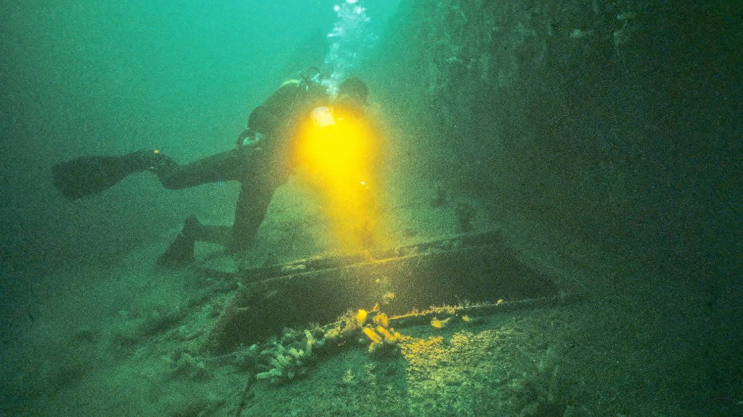 Diver in the wrecks of Scapa Flow