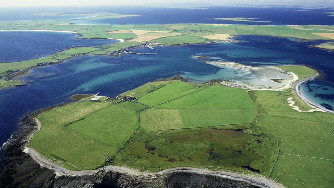 Papa Stronsay and Stronsay from the air