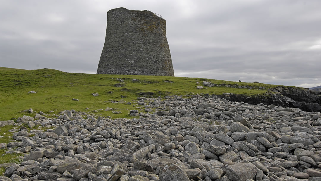 View of the broch from the shingle beach on Mousa, Shetland