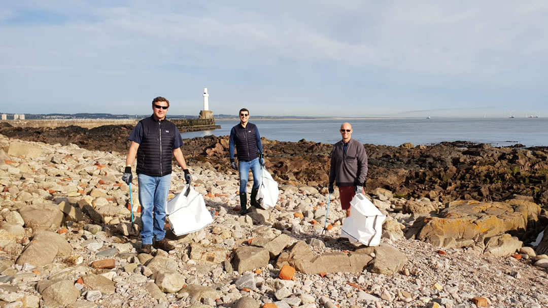 Beach cleaning at Greyhope Bay in Aberdeen