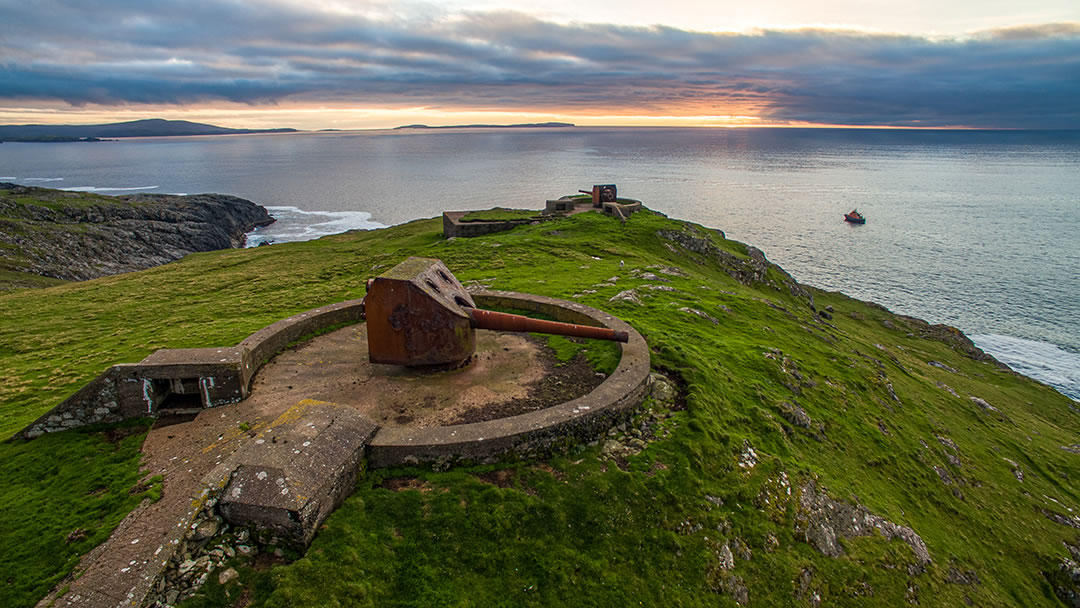 First World War six-inch gun emplacements on Vementary, an uninhabited island in Shetland