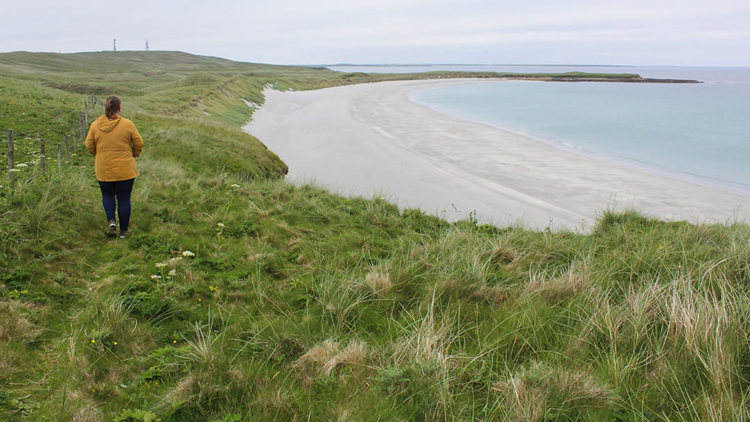 Descending to Doun Helzie in Sanday, Orkney