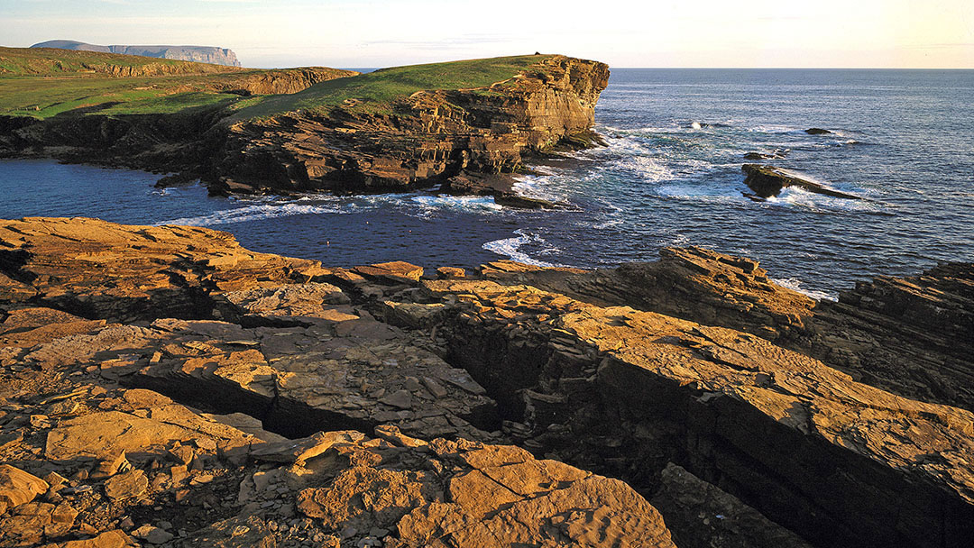 Looking south from the Yesnaby cliffs and to the Brough of Bigging