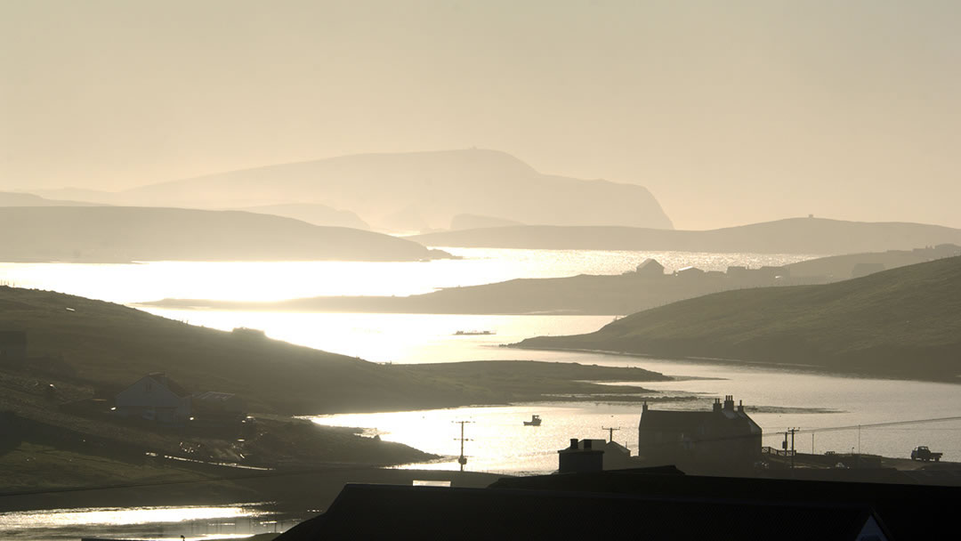Looking south from Bridge End, East Burra, Shetland