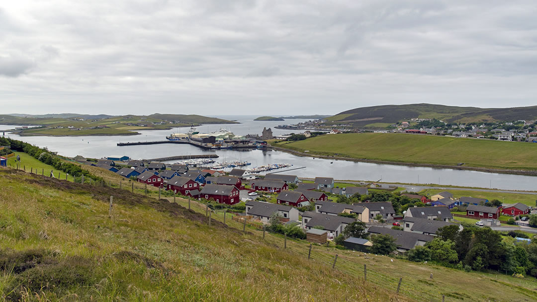 Scalloway in Shetland sheltered by Trondra and West and East Burra