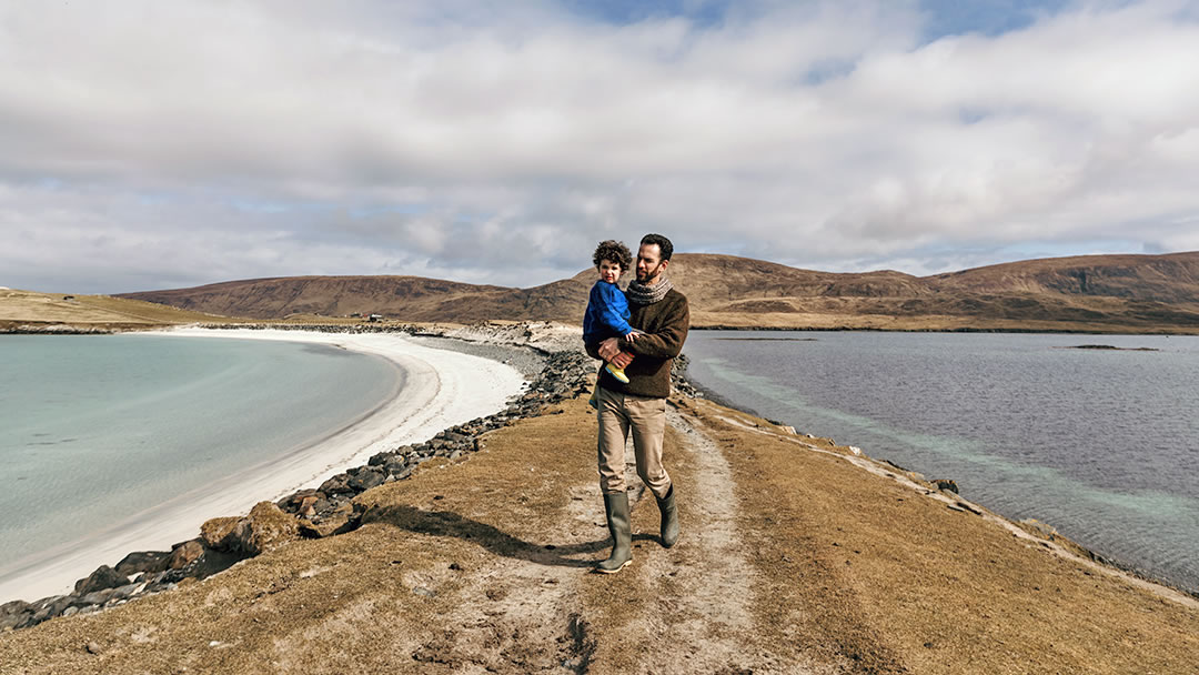 The tombolo at Banna Minn, West Burra, Shetland