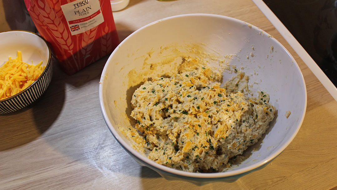 A sticky mixture for Savoury Orkney Cheddar and Chive Scones