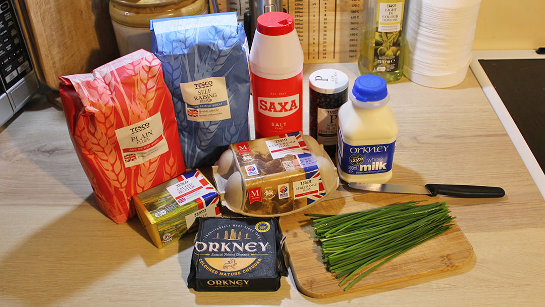 Ingredients for Savoury Orkney Cheddar and Chive Scones