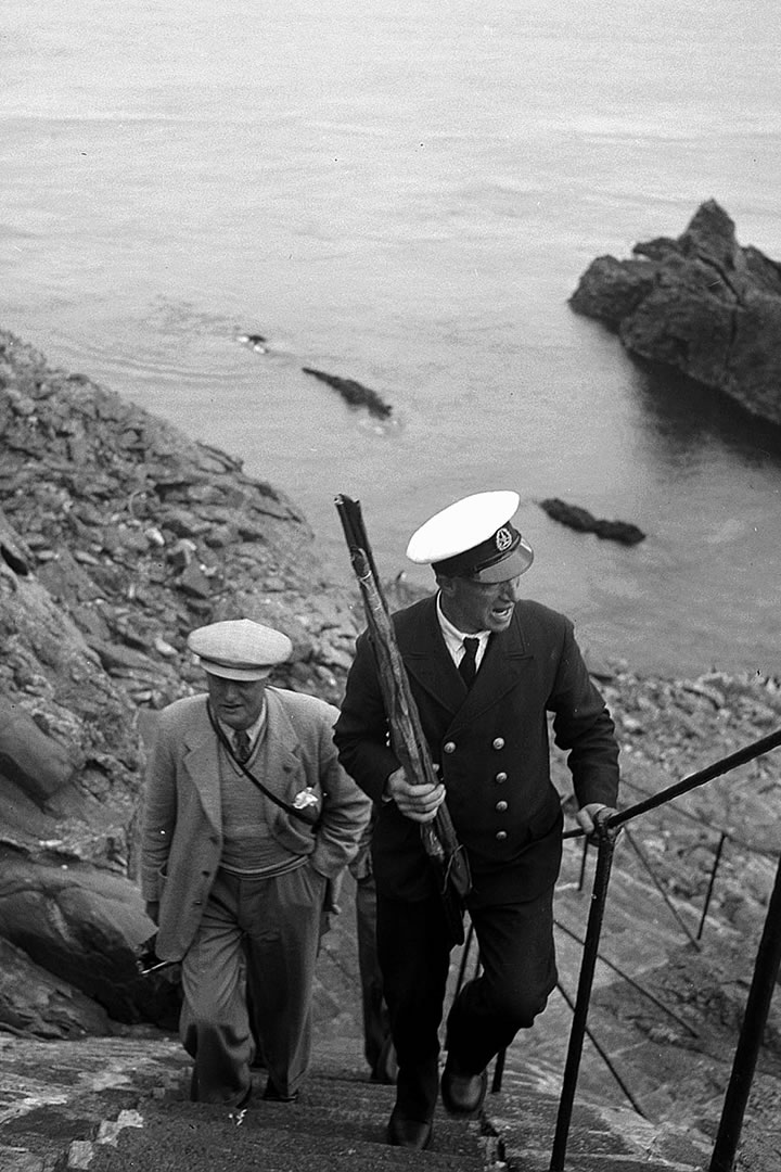 Lighthouse Keeper ascending the steps at Muckle Flugga