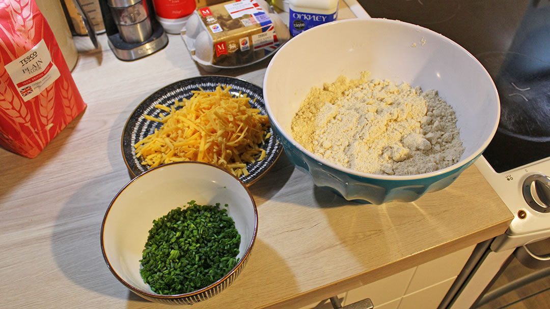 Savoury Orkney Cheddar and Chive Scones dry ingredients
