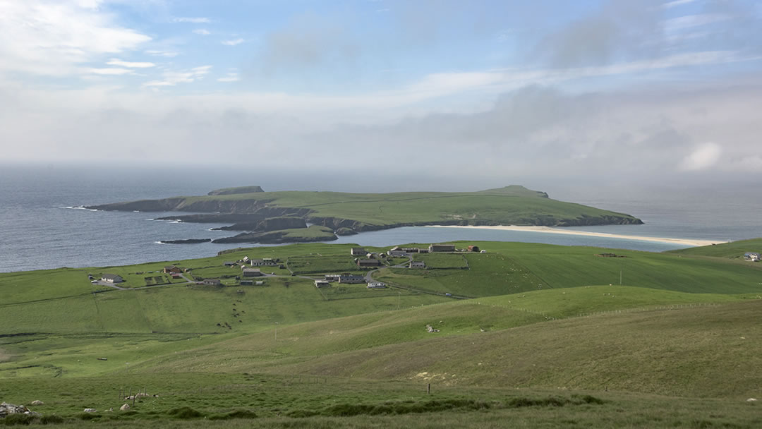 St Ninian's Isle, viewed from Scousburgh, Shetland