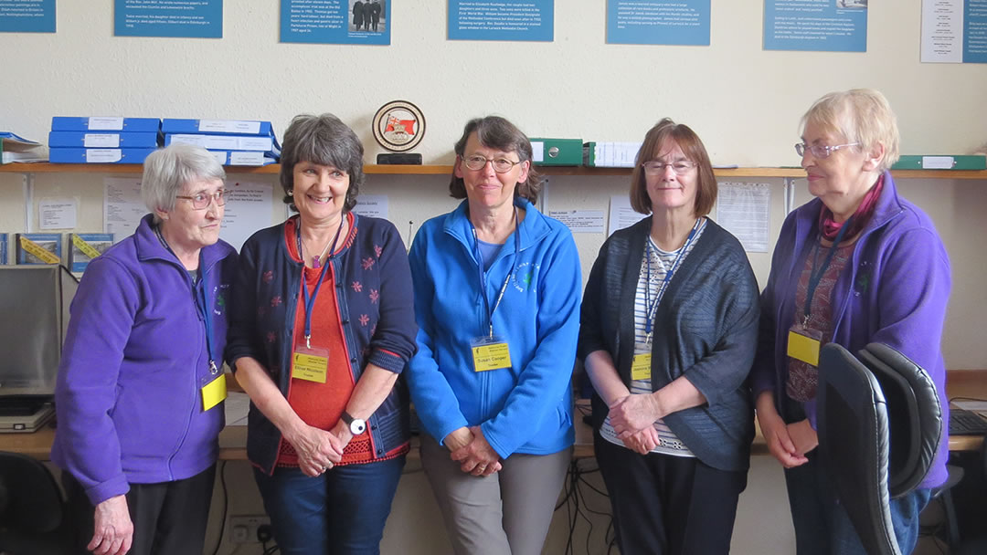 Shetland Family History Society - (from left) Jean Gifford - Vice Chair, Elinor Nicolson - Secretary, Susan Cooper - Chair, Jasmine Moncrieff - Research, Joan Robertson - Membership.