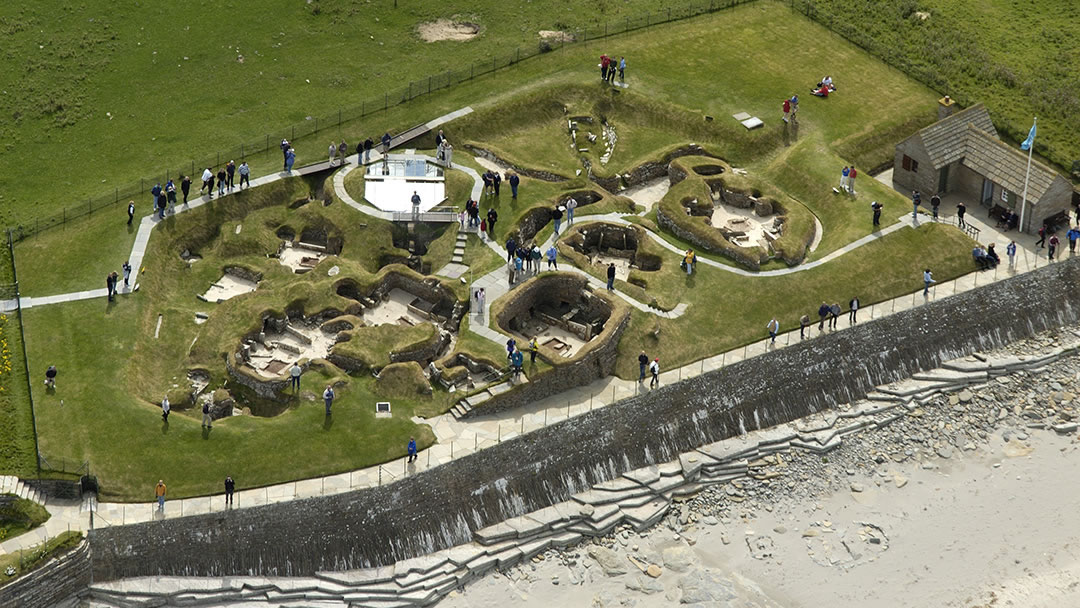 Aerial view of Skara Brae in Orkney