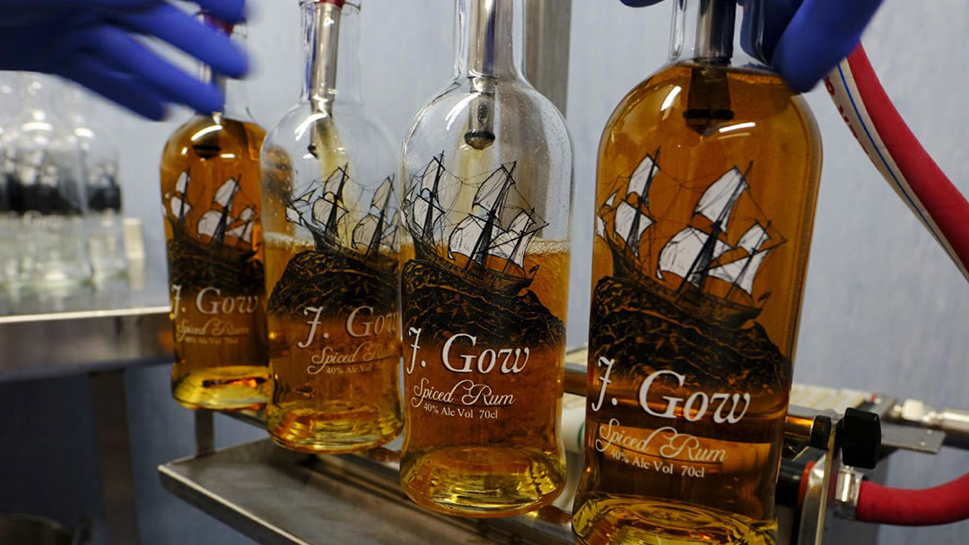 J. Gow spiced rum bottles