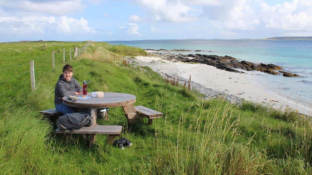 The picnic table at the beach on Egilsay, Orkney