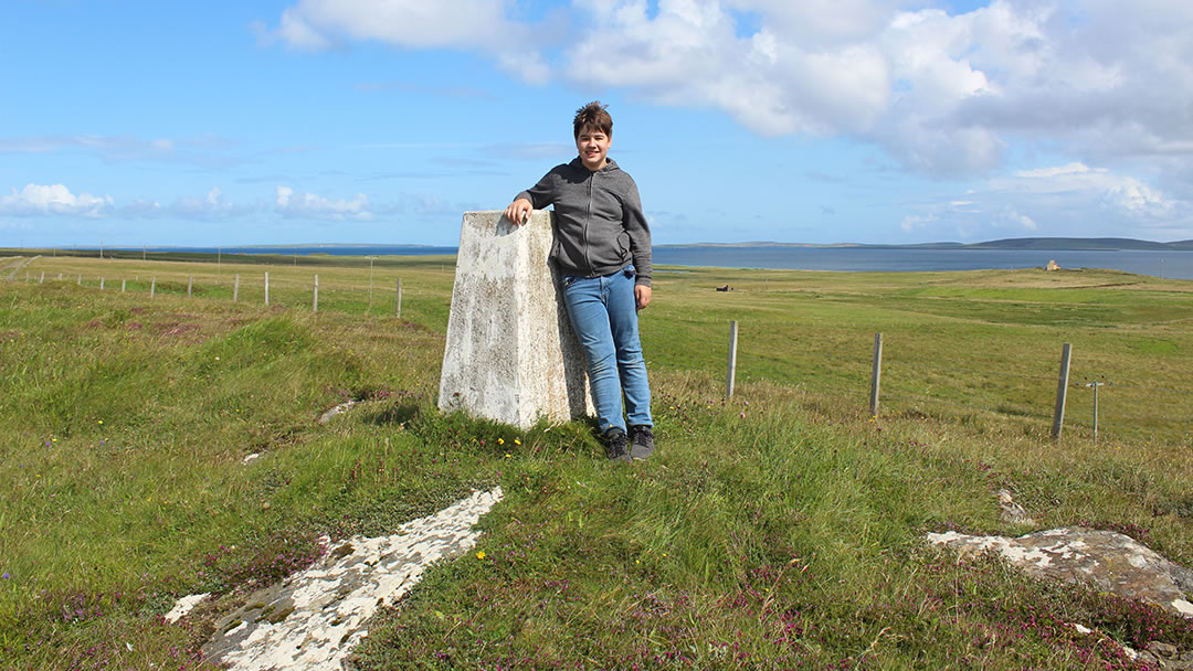 The trig point on Egilsay in Orkney