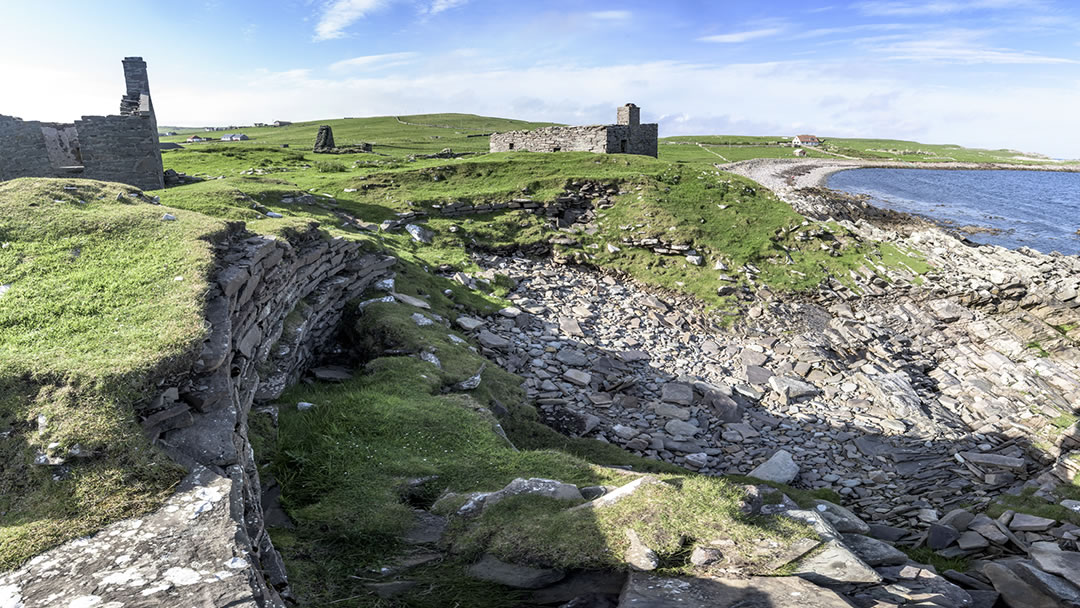 The walls of Eastshore broch in the Shetland south mainland