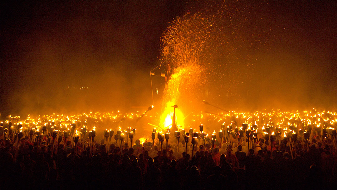 The galley set ablaze during Lerwick Up Helly Aa