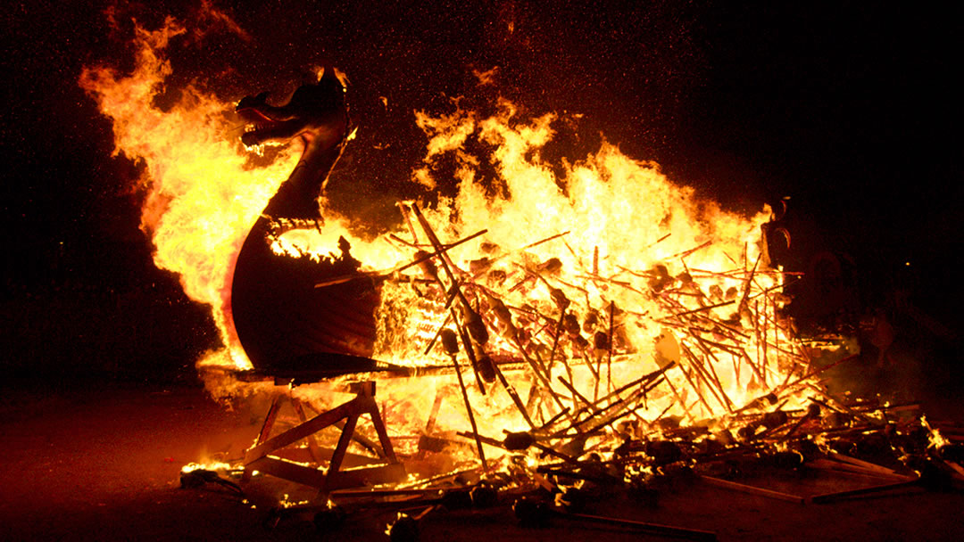 The burning Up Helly Aa galley
