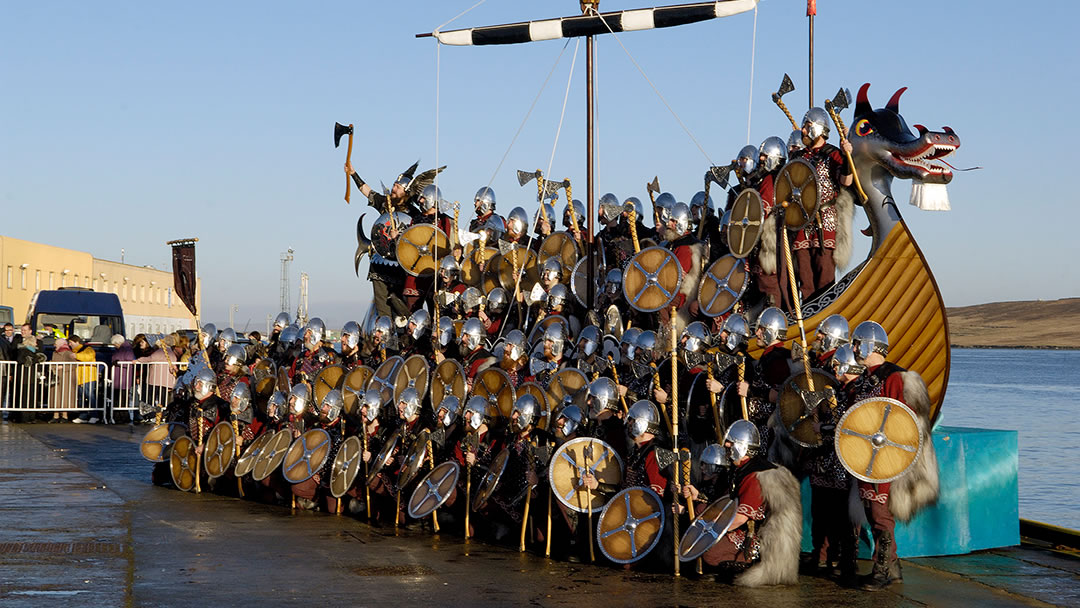 The Jarl Squad and the galley during Up Helly Aa in Shetland