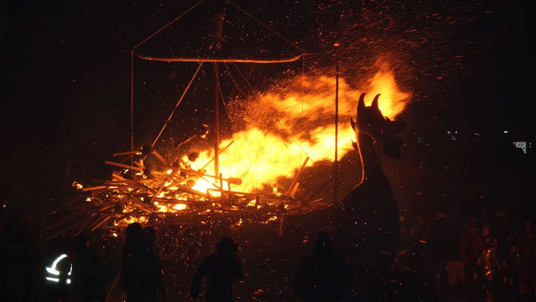 Galley burning during Up Helly Aa, Shetland