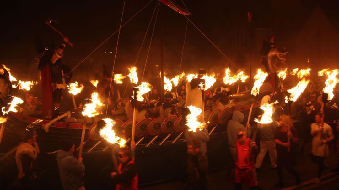Torchlit procession during Up Helly Aa